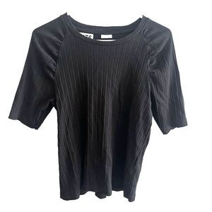 Jacqueline De Yong Black Short Sleeve Top Women UK M Blouse JDY Ribbed Classic